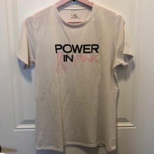 White shortsleeved Under Armour Power In Pink top